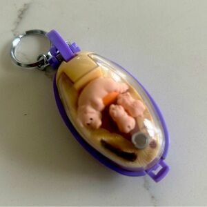 Takara Pig Oink Oink Keychain Pocket Critters Purple No Lid Works VIDEO Vintage